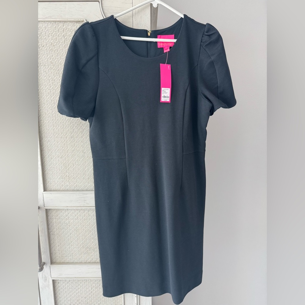 Lilly Pulitzer Black Sheath Midi Dress with Puff Sleeves